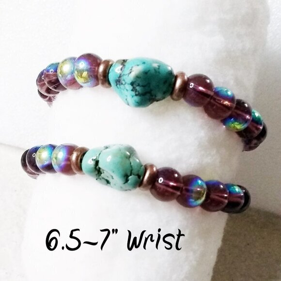 Flashy Beaded Stretch Bracelet! Turquoise Magnesite! Various Sizes - Pick Yours! - Picture 10 of 14